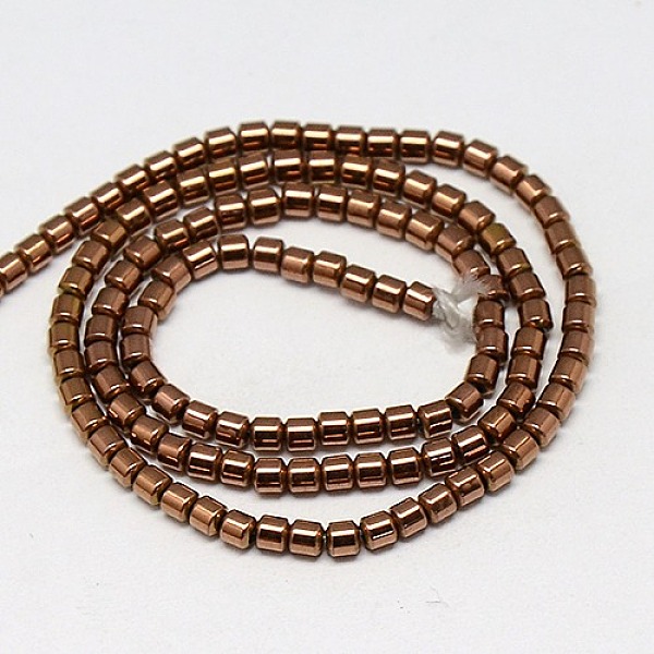 

PandaHall Electroplate Non-magnetic Synthetic Hematite Beads Strands, Column, Grade A, Copper Plated, 3x3mm, Hole: 1mm, about 127pcs/strand...