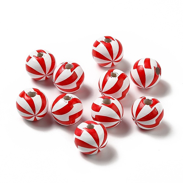 

PandaHall Christmas Theme Printed Natural Wooden Beads, Round with Vortex Pattern, Red, 16x14.5mm, Hole: 3.5mm Schima Wood Others Red