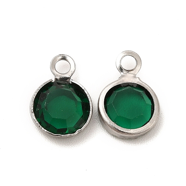 

PandaHall 304 Stainless Steel with Glass Charms, Stainless Steel Color, Faceted Flat Round, Sea Green, 9.5x6.5x2mm, Hole: 1.5mm Stainless...