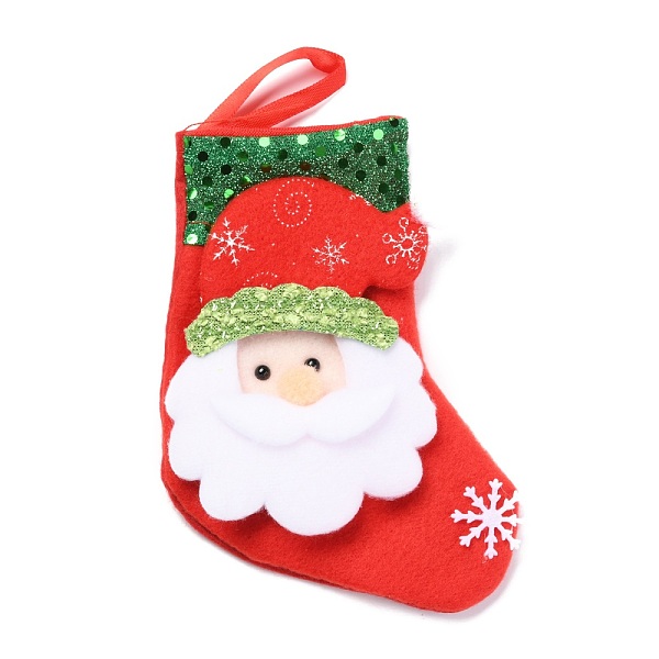 PandaHall Cloth Hanging Christmas Stocking, with Paillettes, Candy Gift Bag, for Christmas Tree Decoration, Santa Claus, Red, 160x120x20mm...