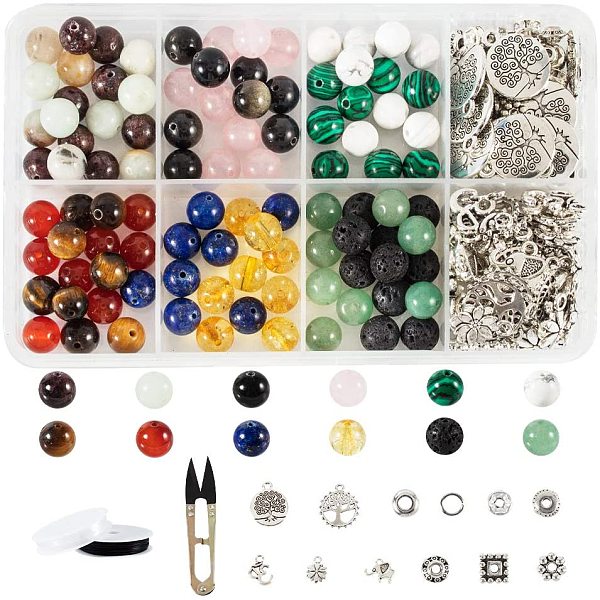 

PandaHall DIY Jewelry Kits, with Gemstone Beads, Tibetan Style Alloy Pendants and Bead Spacers, Elastic Crystal Thread, Scissors and Bead..., Multicolor