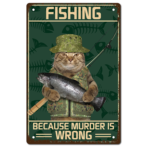 

PandaHall CREATCABIN Cat Metal Tin Sign Fishing Because Murder is Wrong Metal Poster Vintage Retro Art Mural Hanging Iron Painting Plaque...