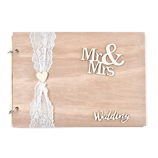 

PandaHall Wooden Wedding Guestbooks Notepad, with Lace, for Wedding Decoration, Rectangle with Hollow Word Mr & Mrs, Wedding, BurlyWood..., Orange