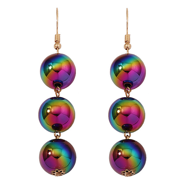 

PandaHall Sparkling Plastic Triple Round Ball Dangle Earrings, Zinc Alloy Long Drop Earrings, Colorful, 78x15mm Plastic Round