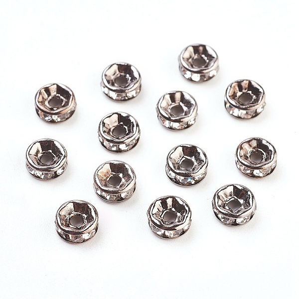 

PandaHall Brass Rhinestone Spacer Beads, Grade A, Straight Flange, Gunmetal, Rondelle, Crystal, 6x3mm, Hole: 1mm Brass+Rhinestone Rondelle..., Clear