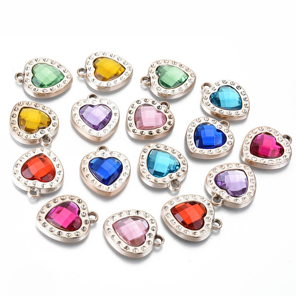 

PandaHall UV Plating Acrylic Pendants Rhinestone Settings, with Acrylic Rhinestone, Faceted Heart, Light Gold, Mixed Color, Ft for 2mm..., Multicolor