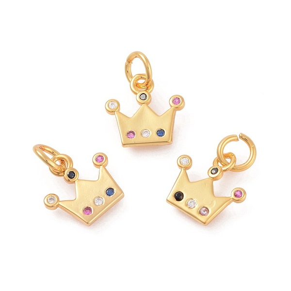 

PandaHall Brass Micro Pave Cubic Zirconia Charms, Crown, Colorful, Golden, 12.5x13x1.5mm, Hole: 4mm Brass+Cubic Zirconia Crown