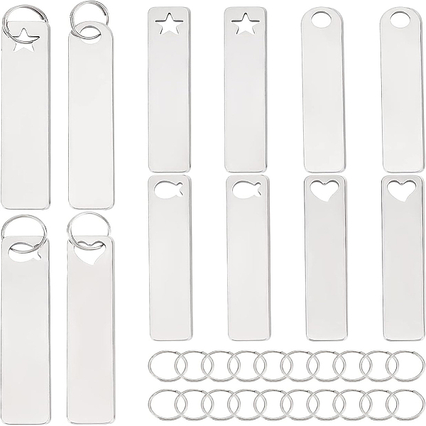 

PandaHall BENECREAT 24Pcs 4 Style 304 Stainless Steel Keychain, with Iron Key Rings, Rectangle, Stainless Steel Color, 5x1cm, 6pcs/style...