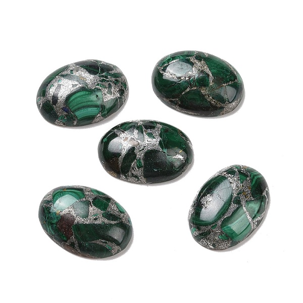 

PandaHall Natural Malachite Cabochons, with Silver Line, Oval, 25x18~19x6~8mm Malachite Oval