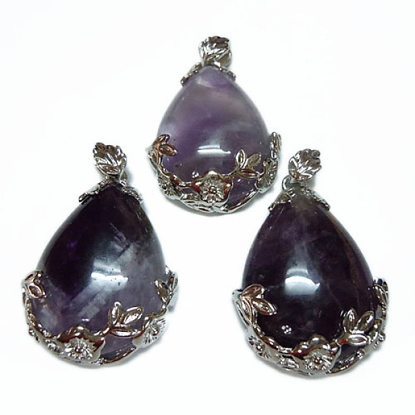 

PandaHall Valentine Gifts Idea for Guys Natural Amethyst Pendants, with Alloy Pendant Findings, teardrop, Purple, Amethyst, 38x26x8mm, Hole...