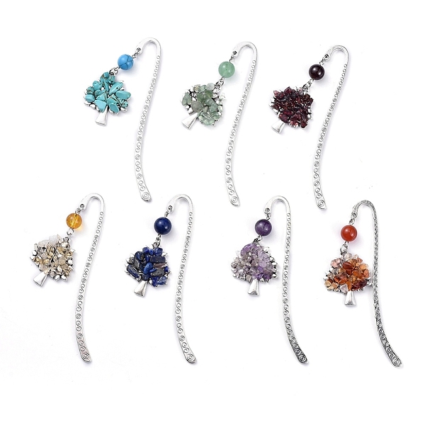 

PandaHall Tibetan Style Alloy Bookmarks, with Alloy Pendants and Natural & Synthetic Gemstone Beads, Tree, 84mm, Pendant: 28x23.5x6mm...