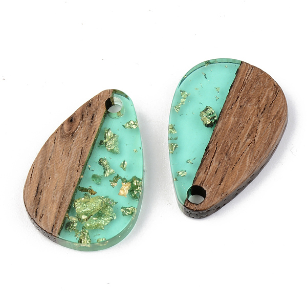 

PandaHall Transparent Resin & Walnut Wood Pendants, with Gold Gold Foil, Teardrop, Pale Turquoise, 21.5x14.5x3mm, Hole: 2mm Resin+Wood..., Cyan