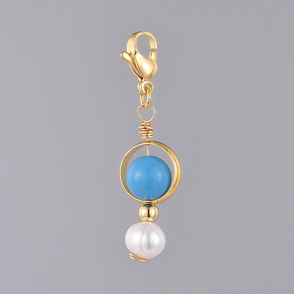 

PandaHall Synthetic Turquoise Pendants, with Natural Pearl, Golden Plated Brass Bead Frames and 304 Stainless Steel Lobster Claw Clasps...
