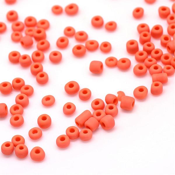 

PandaHall Frosted Opaque Glass Seed Beads, Round, Coral, 4~5x2.5~5mm, Hole: 1mm, about 4500pcs/bag, 440~450g/bag Glass Red