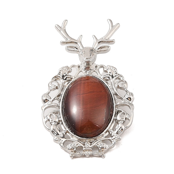 

PandaHall Dyed Natural Red Tiger Eye Pendants, with Platinum Tone Alloy Findings, Deer Charms, 56x33x4mm, Hole: 5x8mm Tiger Eye Deer