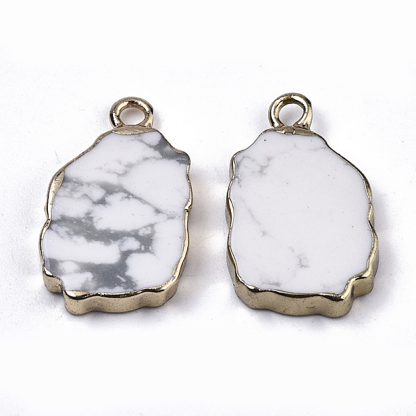 

PandaHall Natural Howlite Pendants, with Light Gold Plated Edge and Iron Loop, Nuggets, 19~21x12x3mm, Hole: 1.6mm Howlite Nuggets