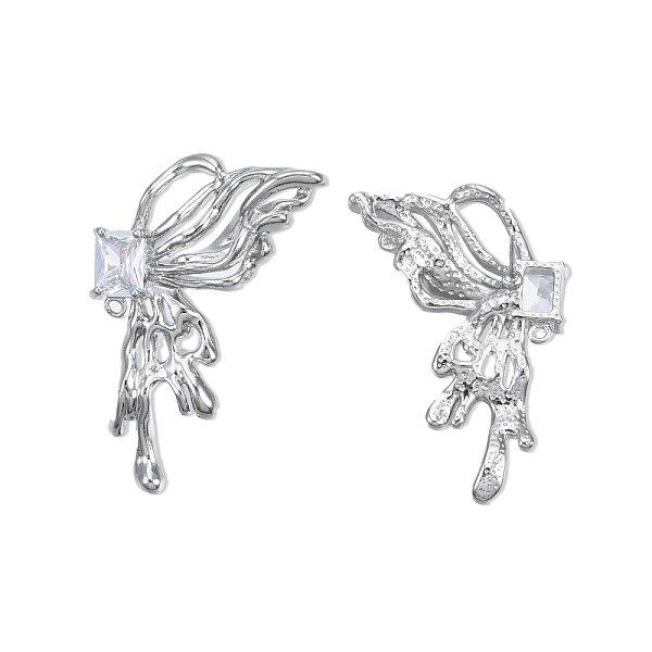

PandaHall Brass Pave Clear Cubic Zirconia Butterfly Stud Earring Findings, with Horizontal Loops, Cadmium Free & Nickel Free & Lead Free...