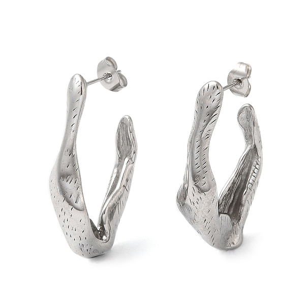 

PandaHall 304 Stainless Steel Twist Rhombus Stud Earrings, Half Hoop Earrings, Stainless Steel Color, 35.5x7.5mm 304 Stainless Steel Rhombus