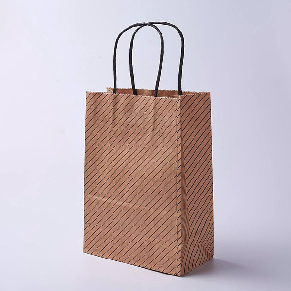 

PandaHall kraft Paper Bags, with Handles, Gift Bags, Shopping Bags, Brown Paper Bag, Rectangle, Diagonal Stripe Pattern, Camel, 27x21x10cm...