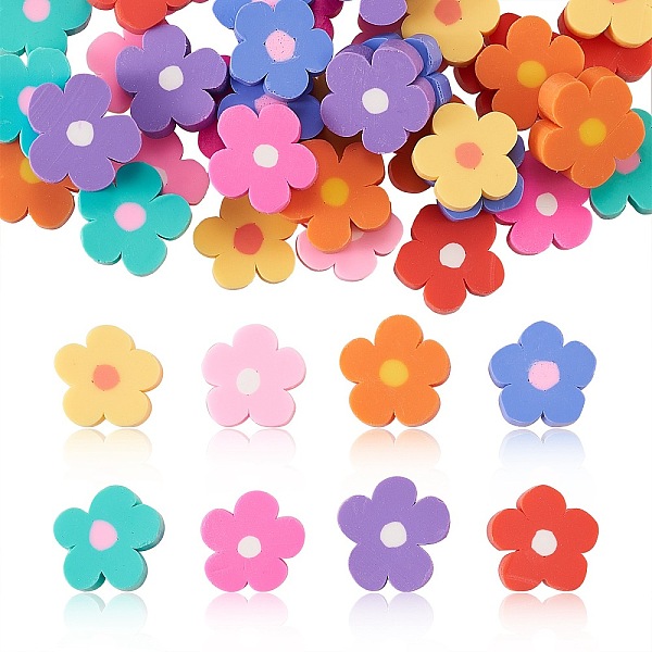 

PandaHall 40Pcs 8 Colors Handmade Polymer Clay Cabochons, 5-Petal Flower, Mixed Color, 14x14x5mm Polymer Clay Flower Multicolor