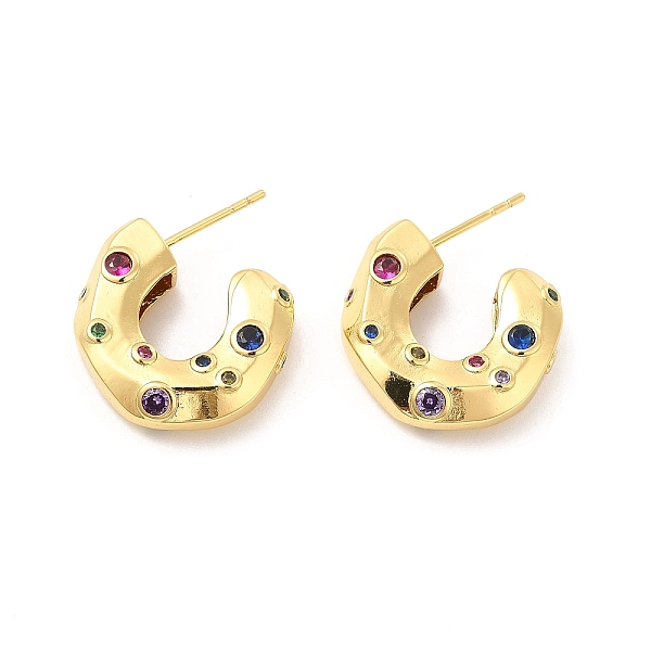 

PandaHall Cubic Zirconia C-shap Stud Earrings, Real 18K Gold Plated Half Hoop Earrings for Women, Cadmium Free & Lead Free, Colorful, 20x6mm...