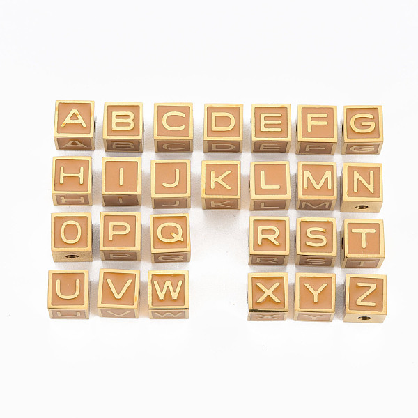

PandaHall 304 Stainless Steel Beads, with Enamel, Pink, Cube with Letter, Golden, Letter A~Z, 7x7x7mm, Hole: 2mm 304 Stainless Steel Letter..., Gold