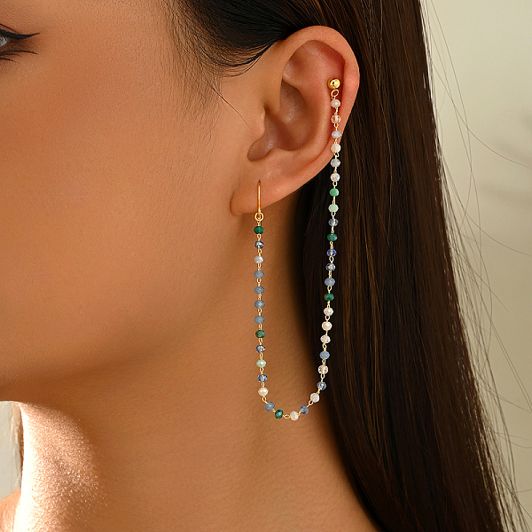 Boucles d'oreilles pendantes longues à clous en laiton et plastique rond pour femmes