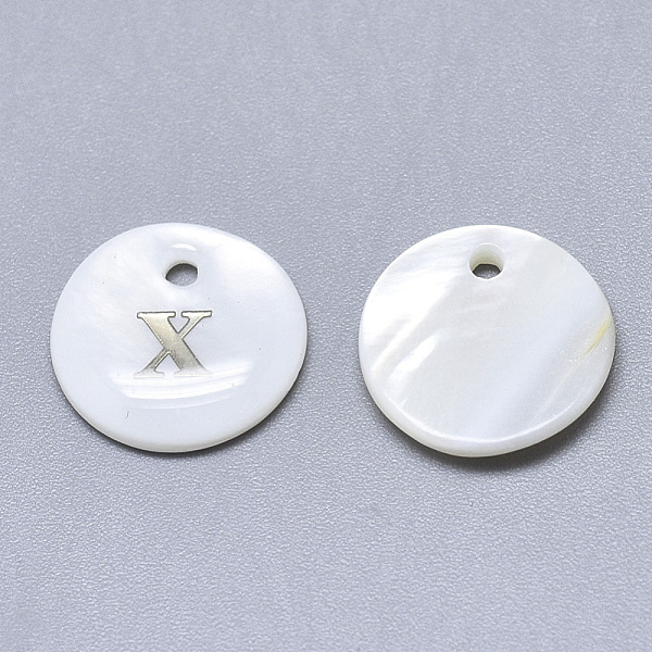 

PandaHall Natural White Shell Mother of Pearl Shell Charms, with Iron Sticker, Flat Round with Letter, Letter.X, 13x2mm, Hole: 1.5mm White...