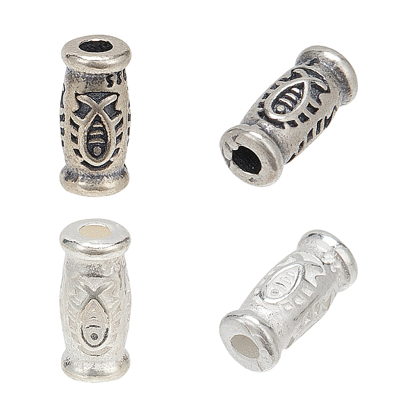 

PandaHall 4Pcs 2 Colors 925 Sterling Silver Tube Beads, Column with Jesus Fish Pattern, Mixed Color, 9x4mm, Hole: 1.6mm, 2pcs/color...