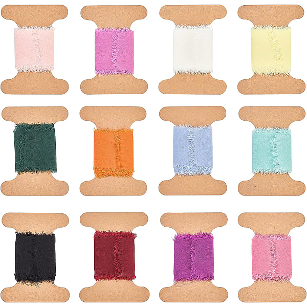 

PandaHall BENECREAT 12 Rolls Handmade Fringe Chiffon Ribbons, 13 Yards x 1.6 inch Colorful Polyester Silk Ribbon for Bouquets Wrapping..., Multicolor