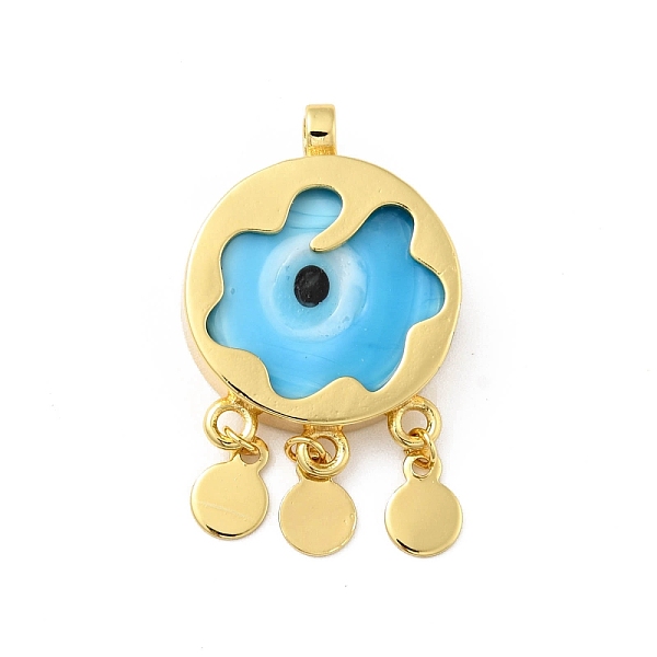 

PandaHall Rack Plating Handmade Evil Eye Lampwork Pendants, with Brass Findings, Long-Lasting Plated, Flat Round, Golden, Deep Sky Blue...