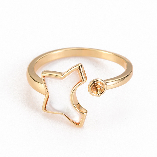 

PandaHall Brass Peg Bails Cuff Finger Ring Settings, with Natural Shell, for Half Drilled Bead, Nickel Free, Clothes, Real 18K Gold Plated...