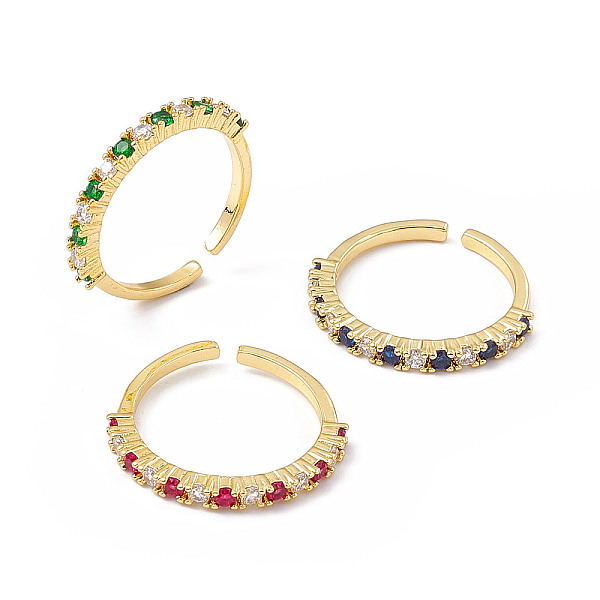 

PandaHall Cubic Zirconia Open Cuff Ring, Golden Brass Jewelry for Women, Mixed Color, Inner Diameter: 16.6mm Brass+Cubic Zirconia Multicolor