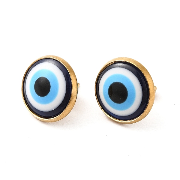 

PandaHall Resin Evil Eye Stud Earrings, 304 Stainless Steel Jewelry for Women, Golden, 16mm, Pin: 0.7mm Resin Evil Eye