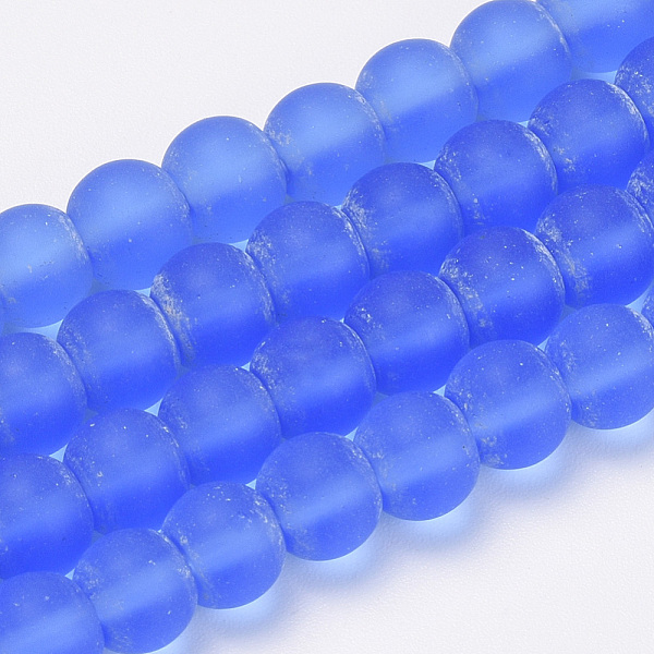 

PandaHall Transparent Glass Beads Strands, Frosted, Round, Royal Blue, 10mm, Hole: 1.5mm, about 33pcs/strand, 12.9 inch Glass Round Blue