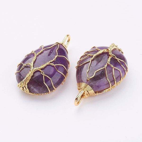 

PandaHall Natural Amethyst Pendants, with Brass Findings, teardrop, Golden, 44~46x26x12~13mm, Hole: 4x7mm Amethyst Teardrop