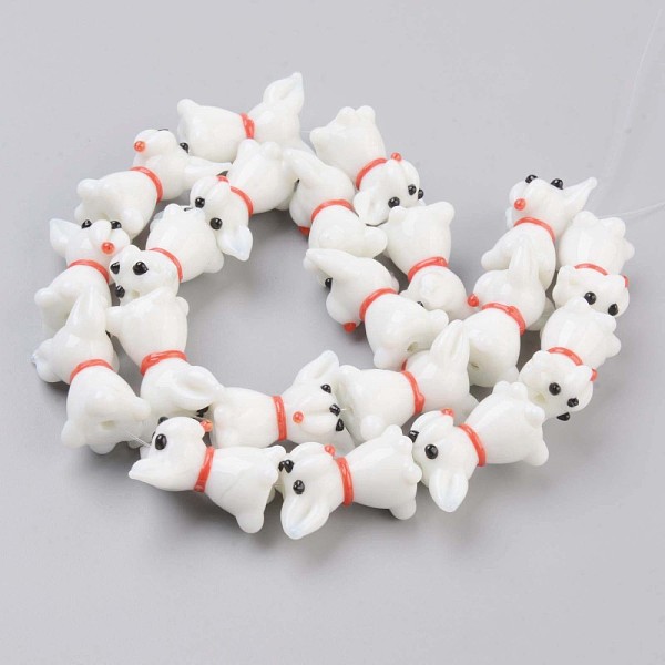 

PandaHall Handmade Bumpy Lampwork Beads Strands, Dog, Floral White, 24x20~22x13~15mm, Hole: 1.6mm, about 20pcs/strand, 18.11 inch(46cm)...
