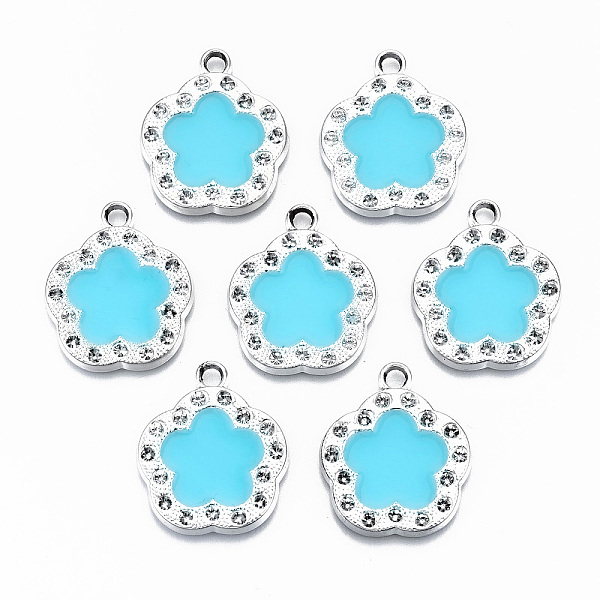 

PandaHall UV Plating Acrylic Pendant Rhinestone Settings, with Enamel, flower, Platinum, Cyan, Fit for 2mm Rhinestone,26x22.5x3mm, Hole...