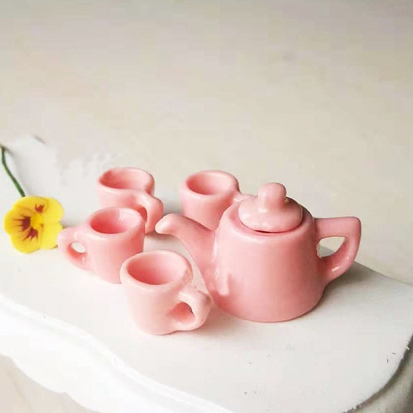 

PandaHall Mini Porcelain Tea Set, including 1Pc Teapot, 4Pcs Teacup, for Dollhouse Accessories, Pretending Prop Decorations, Pink, Teacup...