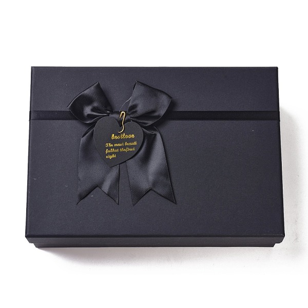 PandaHall Rectangle Cardboard Gift Boxes, with Bowknot & Lids, for Birthday, Wedding, Baby Shower, Black, 25.5x18x7cm Paper Rectangle Black