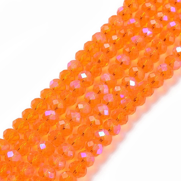 

PandaHall Electroplate Glass Beads Strands, Half Rainbow Plated, Faceted, Rondelle, Orange, 6x5mm, Hole: 1mm, about 85~88pcs/strand...