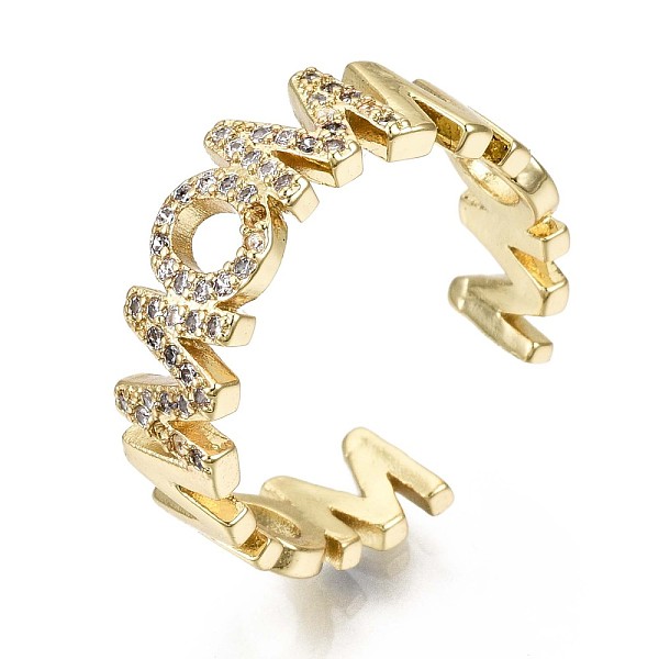 

PandaHall Brass Micro Pave Clear Cubic Zirconia Cuff Rings, Open Rings, Mother's Day Gifts, Nickel Free, Word Mom, Real 16K Gold Plated...