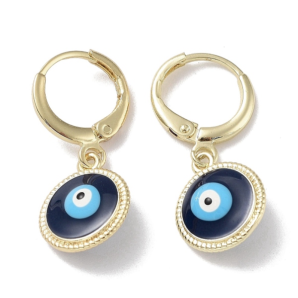 

PandaHall Real 18K Gold Plated Brass Dangle Leverback Earrings, with Enamel, Evil Eye, Dark Blue, 26.5x11mm Brass Evil Eye