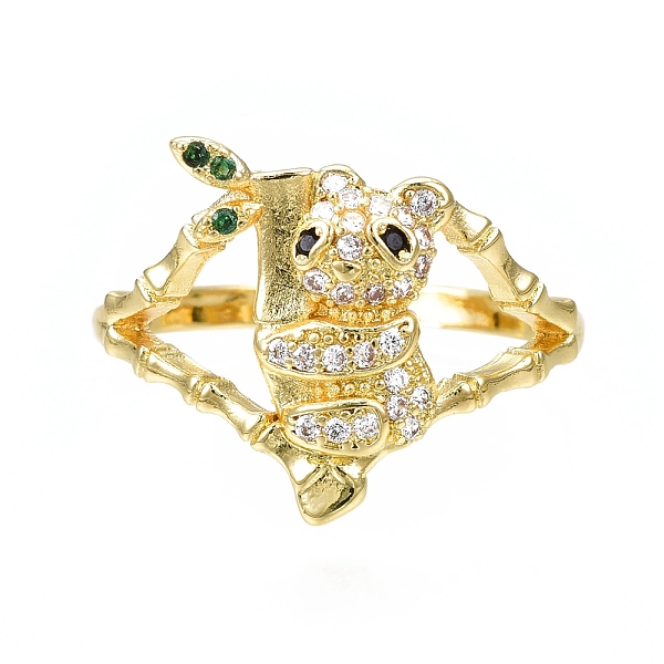 

PandaHall Cubic Zirconia Panda with Bamboo Open Cuff Ring, Golden Brass Chunky Ring for Women, Nickel Free, Colorful, US Size 7 1/2(17.7mm)...