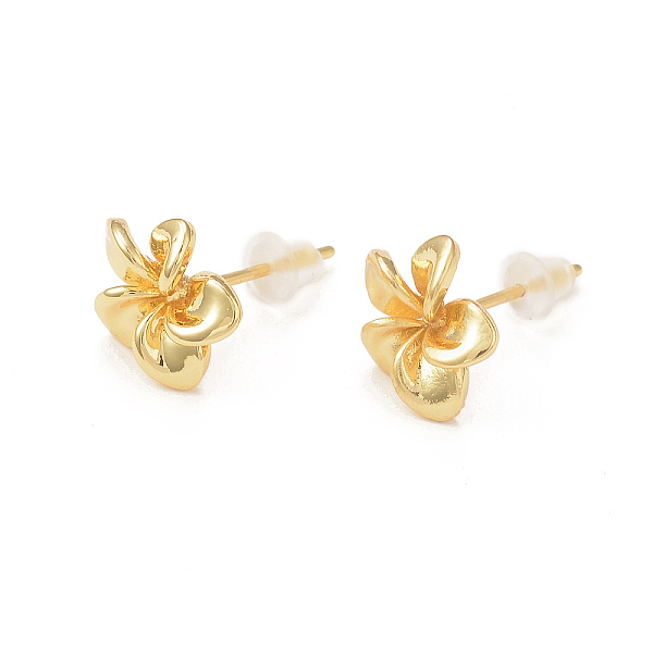 

PandaHall Rack Plating Brass Flower Stud Earrings for Women, Real 18K Gold Plated, 10x9mm, Pin: 0.8mm Brass Flower