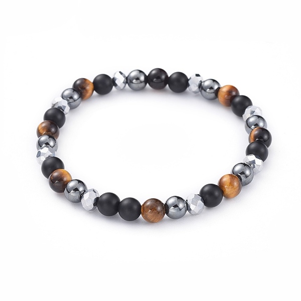 

PandaHall Stretch Bracelets, with Electroplate Glass Beads, Non-Magnetic Synthetic Hematite, Natural Black Agate(Dyed) and Natural Tiger Eye...