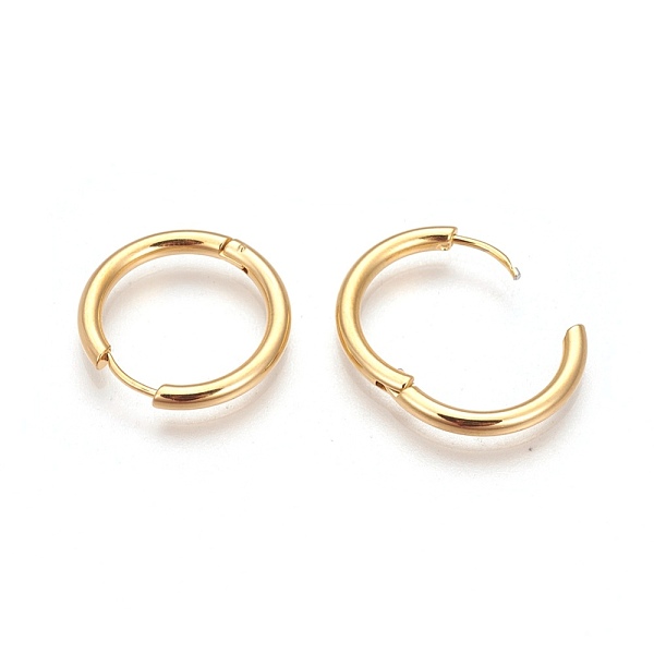 

PandaHall Ion Plating(IP) 304 Stainless Steel Hoop Earrings, Manual Polishing Huggie Earrings, Real 18K Gold Plated, 10 Gauge, 19x2.5mm, Pin...
