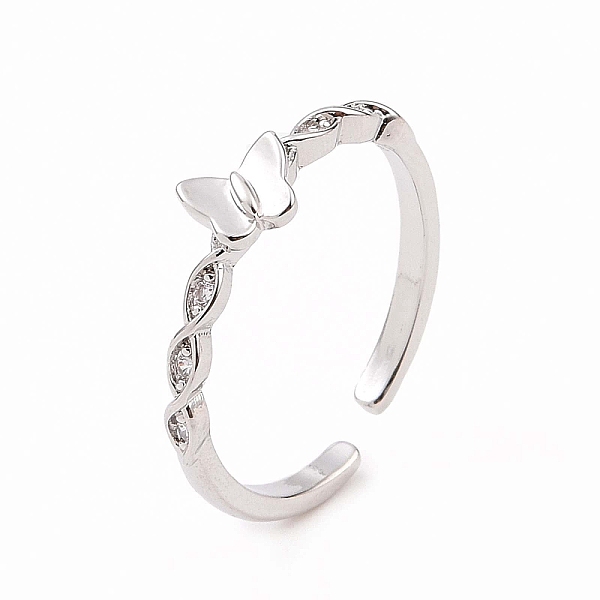 

PandaHall Clear Cubic Zirconia Butterfly Open Cuff Ring, Brass Jewelry for Women, Platinum, US Size 7 1/4(17.5mm) Brass+Cubic Zirconia Clear