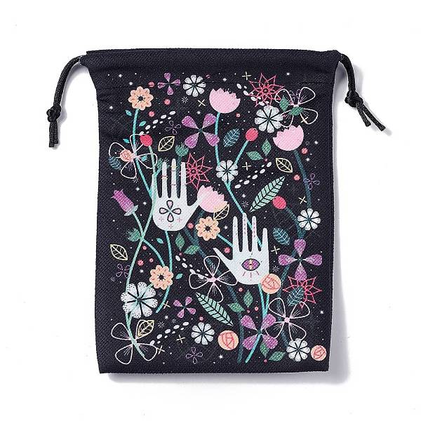 PandaHall Velvet Jewelry Drawstring Pouches, Rectangle Gift Bags for Tartot Cards Storage, Flower Pattern, 18x14cm Velvet Flower