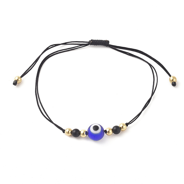 

PandaHall Fashion Braided Bead Bracelets, with Natural Black Agate(Dyed) Beads, Evil Eye Lampwork Beads, Brass Beads and Nylon Thread, Black...